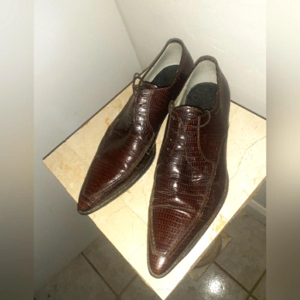 CESARE PACIOTTI LUXURY ITALIAN MEN'S DESIGNER SHOES AYER LUX SNAKE PRINT BROWN